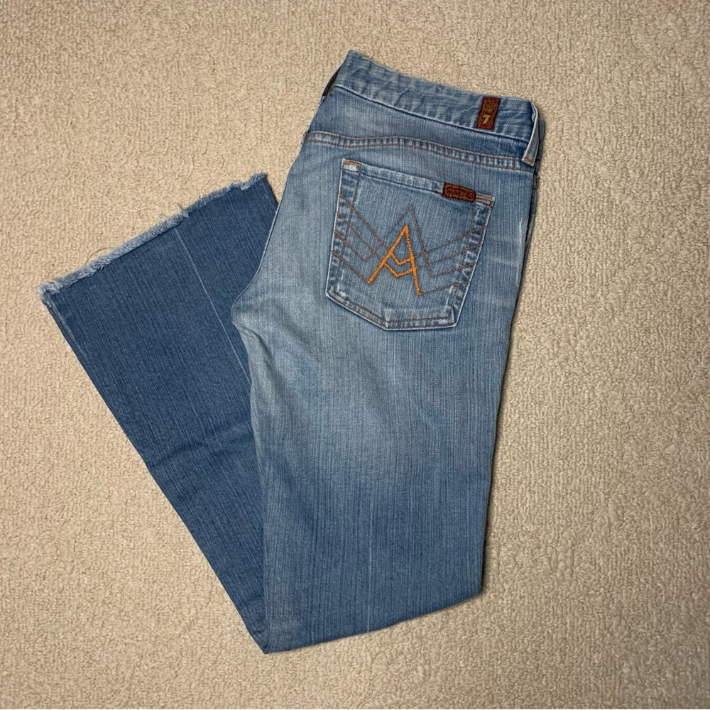 Women’s 7 For All Mankind Jeans Light Wash Boot Cut Flare Fringe Hem A Pocket 30
